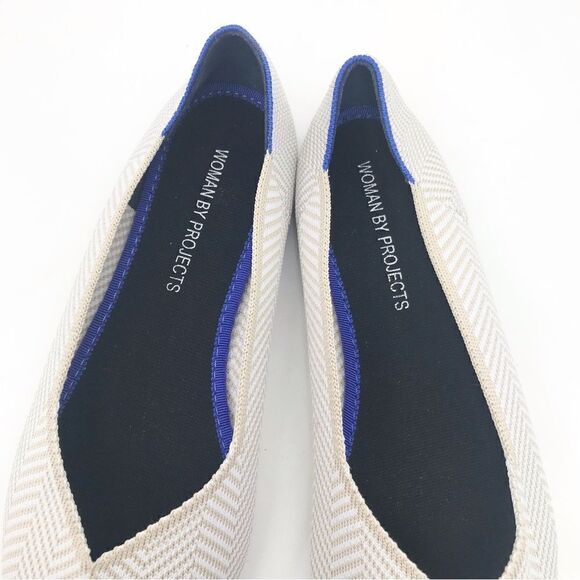 Woman by Projects Soft Knit Herringbone Cream Tan Pointed Flats - Picture 5 of 11